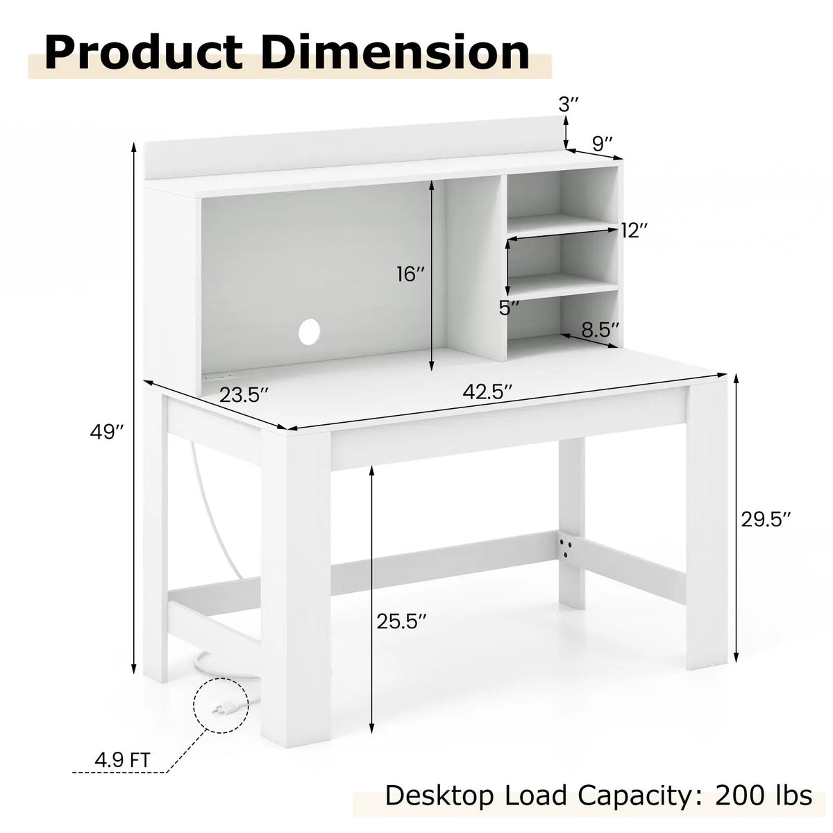 48 Inch Writing Computer Desk with Anti-Tipping Kits and Cable Management Hole, photo 5 of 10