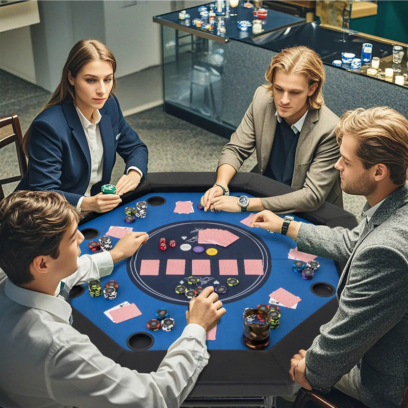 48 Inches Foldable Poker Table with Padded Rails and Cup Holders by DirectDeals