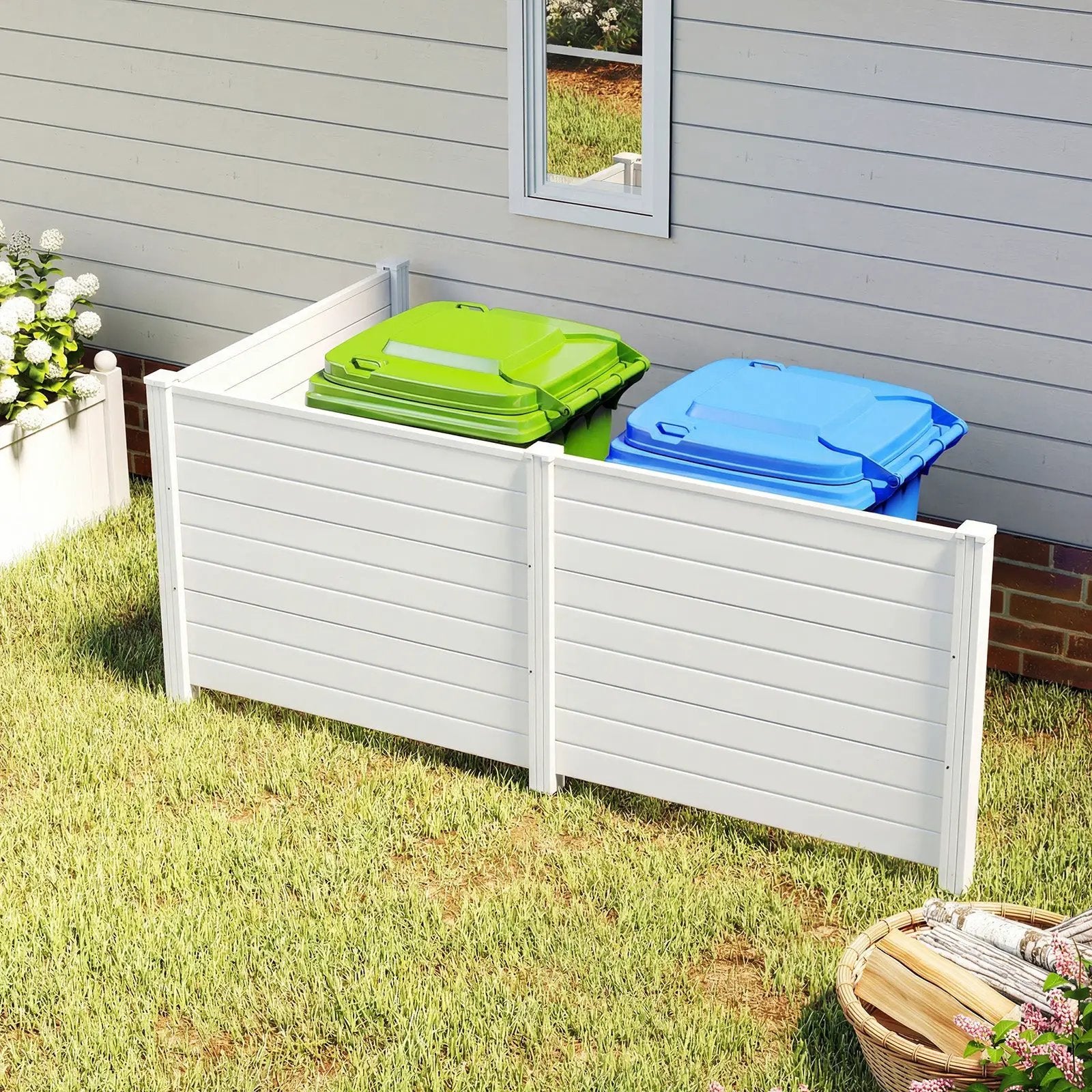 48 x 38 Inch Air Conditioner Fence 3 Panels with Metal Ground Stakes for Patio Backyard by DirectDeals
