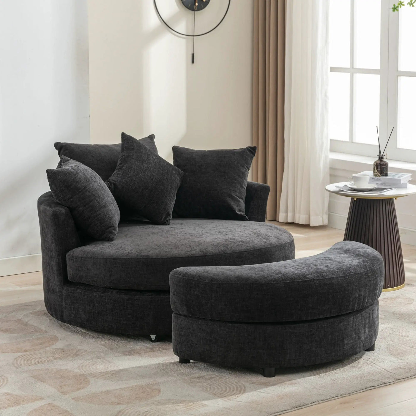 360° Swivel Accent Barrel Chair With Storage Ottoman & 4 Pillows, Modern Leisure Chair Round Accent For Living Room by HouseOfZazla