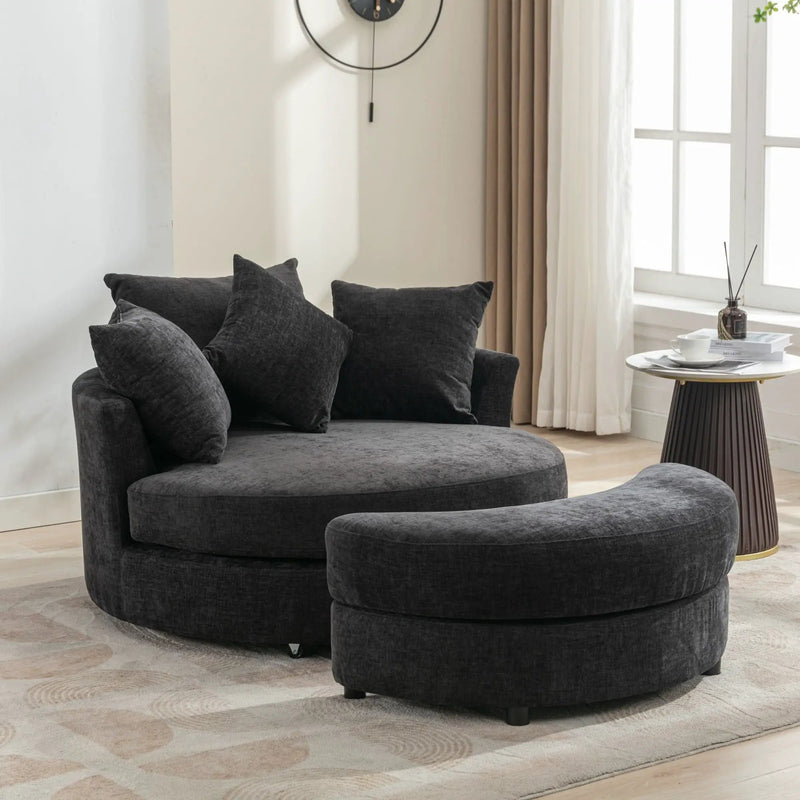 360° Swivel Accent Barrel Chair With Storage Ottoman & 4 Pillows, Modern Leisure Chair Round Accent For Living Room by HouseOfZazla