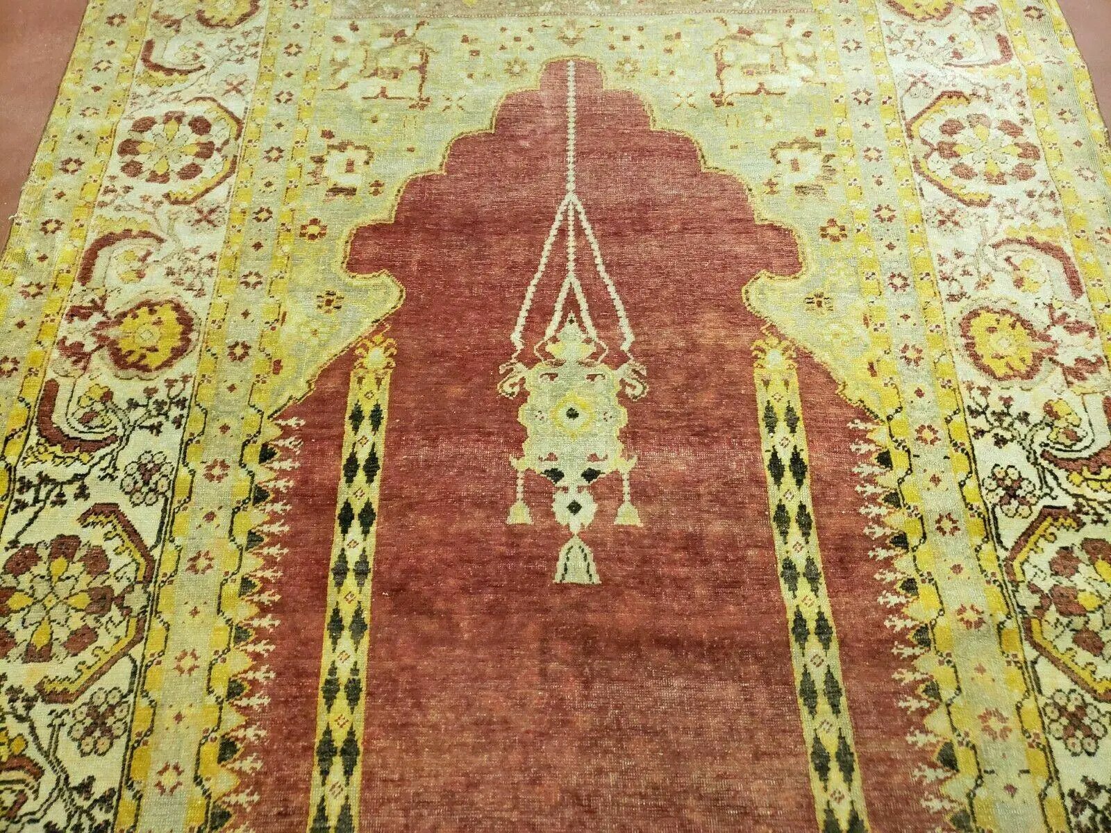 4' 5" X 7' Antique HandmadeTurkish Prayer Melas Oushak Wool Rug Mehrab Nice by Jewel Rugs