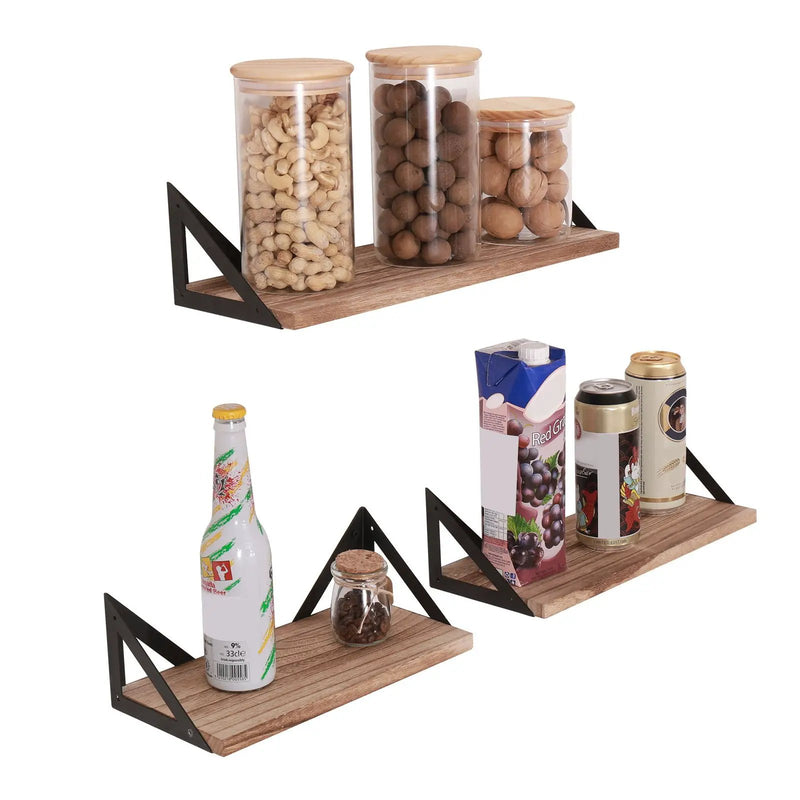 Floating Shelves, Long Wall Shelves (Set of 3), Wall Mounted Shelves With Brackets For Bedroom - Natural Wood by Unique Piece Furniture