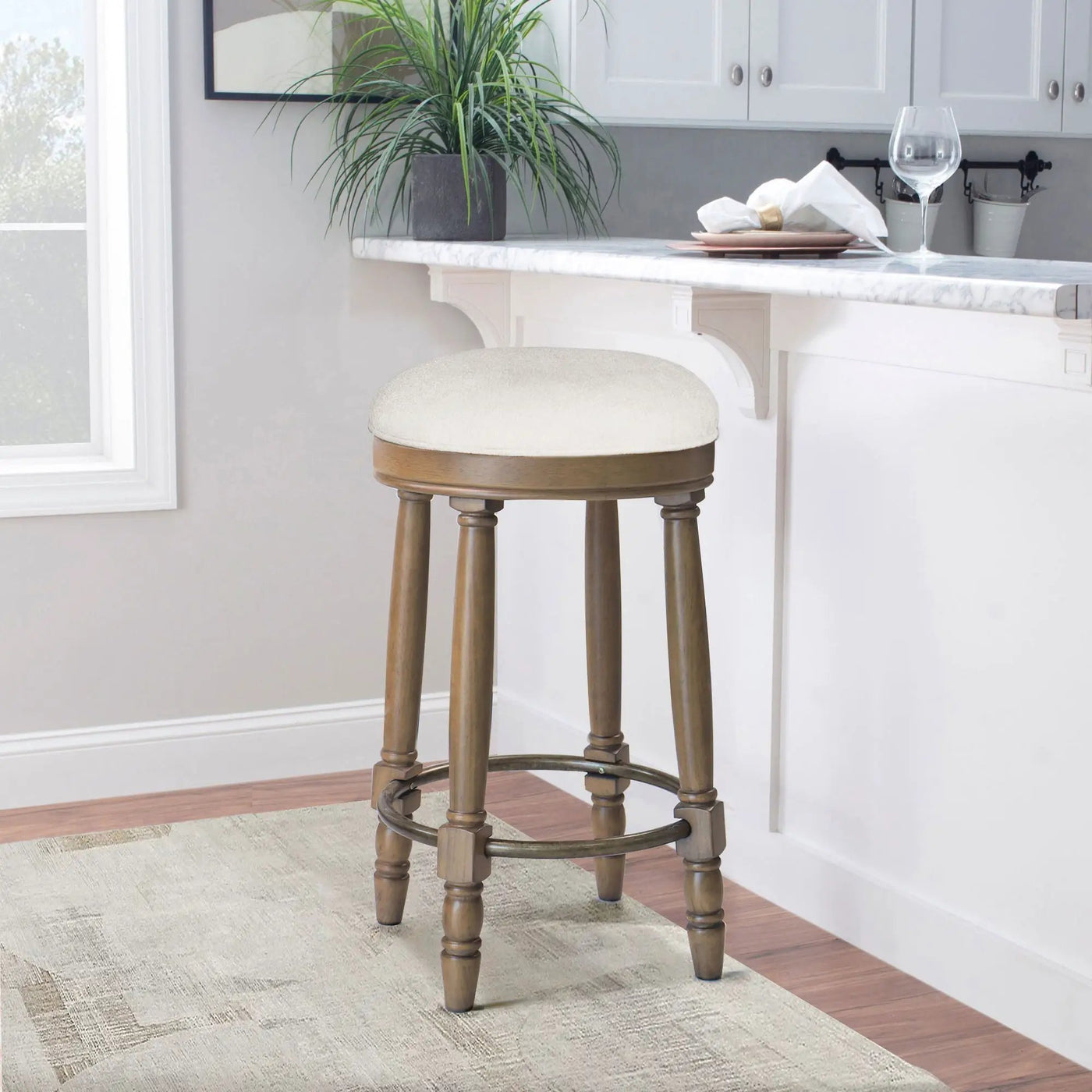 360° Swivel Wooden Barstools With Upholstered Seat, Counter Height (Set of 2) by Unique Piece Furniture