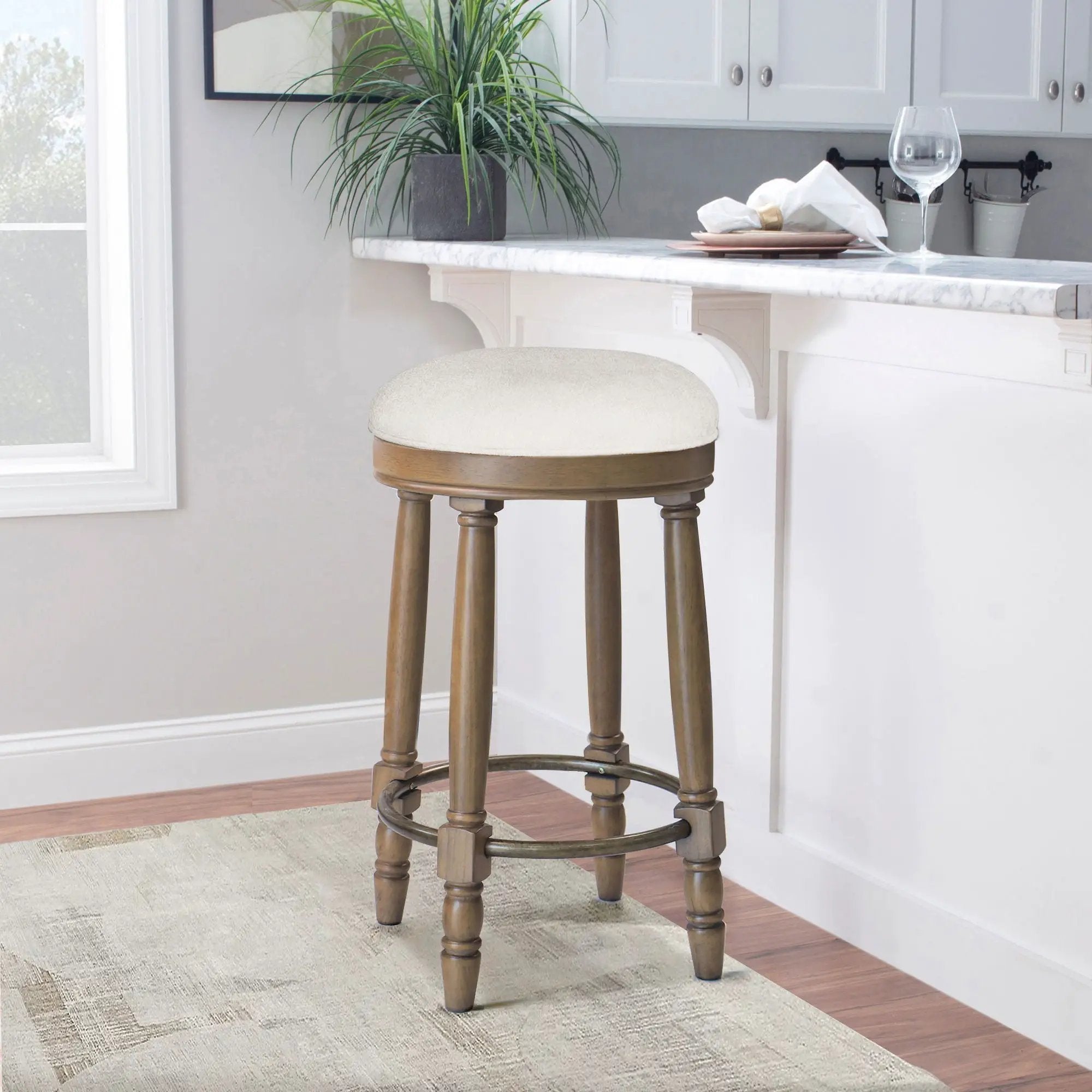 360° Swivel Wooden Barstools With Upholstered Seat, Counter Height (Set of 2) by Unique Piece Furniture