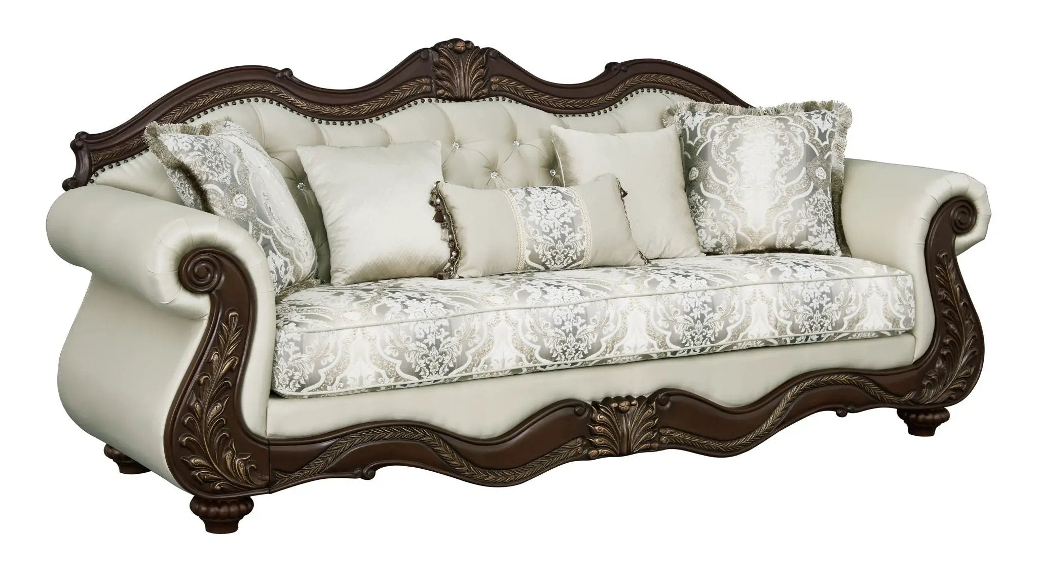 Pierce - Sofa With 5 Pillows - Beige / Cherry by Unique Piece Furniture