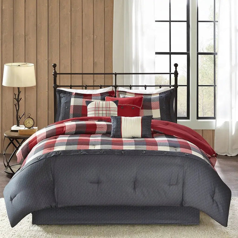 7 Piece Herringbone Comforter Set Red Cal King by HouseOfZazla