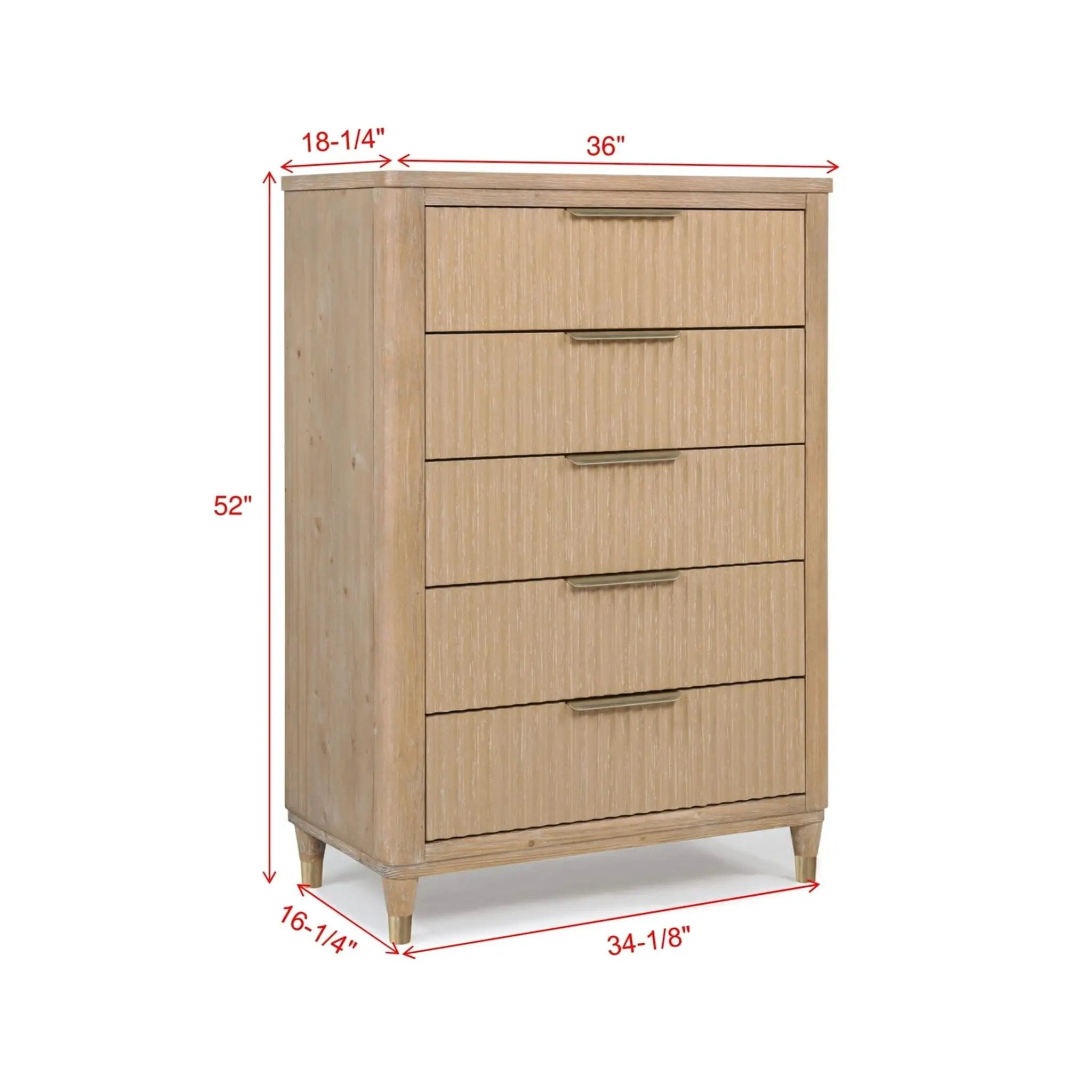Tall Chest With Full Extension Glides And Accents, Storage Cabinet - Natural Wood by Unique Piece Furniture