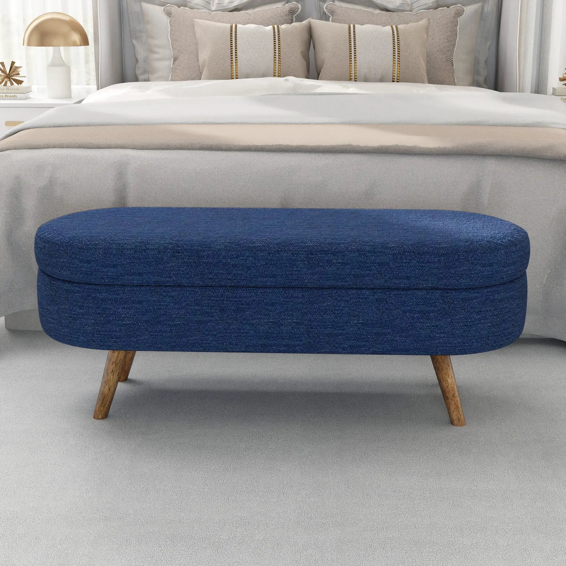 Ottoman Oval Storage Bench With Rubber Wood Legs by Unique Piece Furniture
