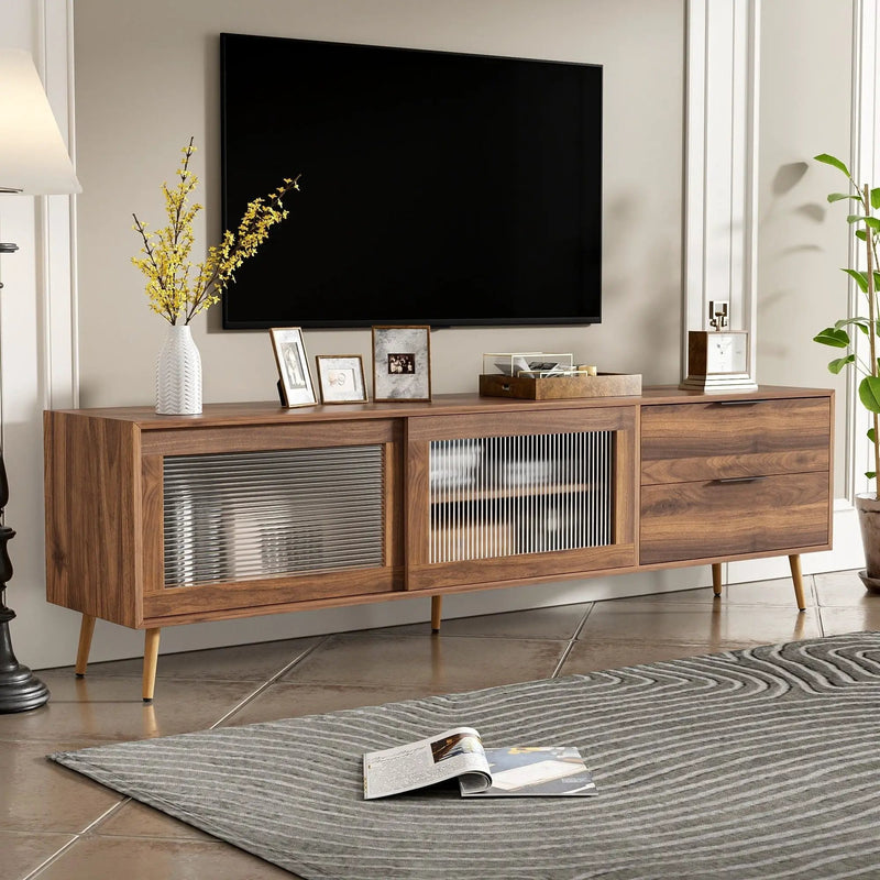 TV Stand, Media Console With 2 Doors, 2 Drawers & Storage Cabinet - Walnut by Unique Piece Furniture