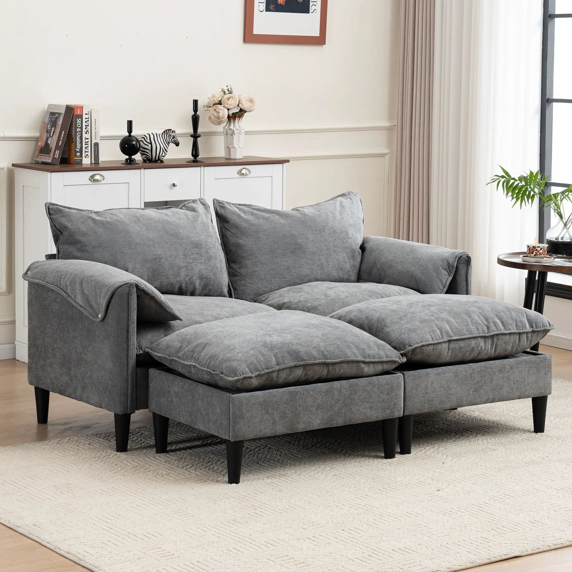 Convertible Combination Sofa With Footstools With Storage by HouseOfZazla
