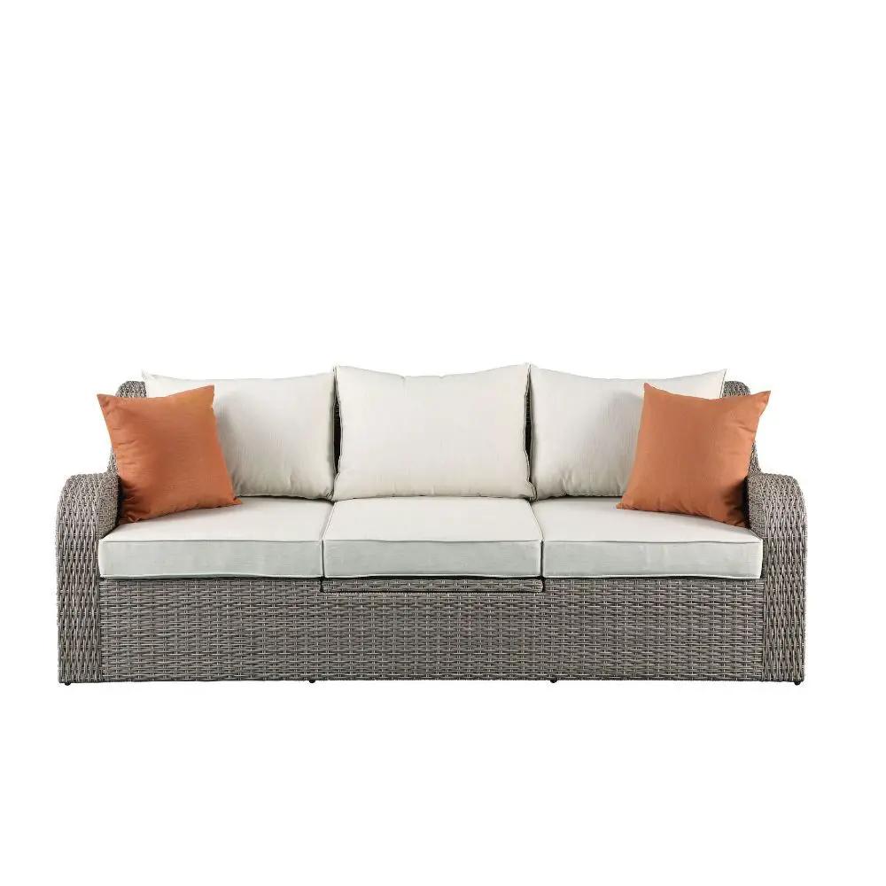 Salena - Patio Sofa With 2 Pillows & 2 Ottomans - Beige Fabric & Gray Wicker by Unique Piece Furniture