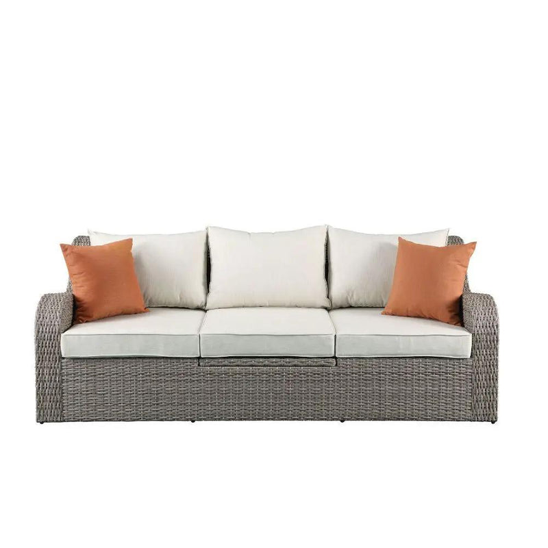 Salena - Patio Sofa With 2 Pillows & 2 Ottomans - Beige Fabric & Gray Wicker by Unique Piece Furniture