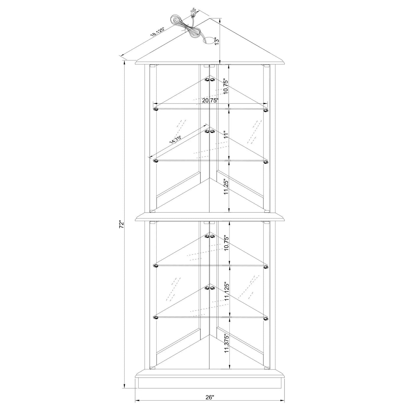 Corner Curio Dispaly Cabinet With Lights, Adjustable Tempered Glass Shelves, Mirrored Back (E26 Light Bulb Not Included) by Unique Piece Furniture