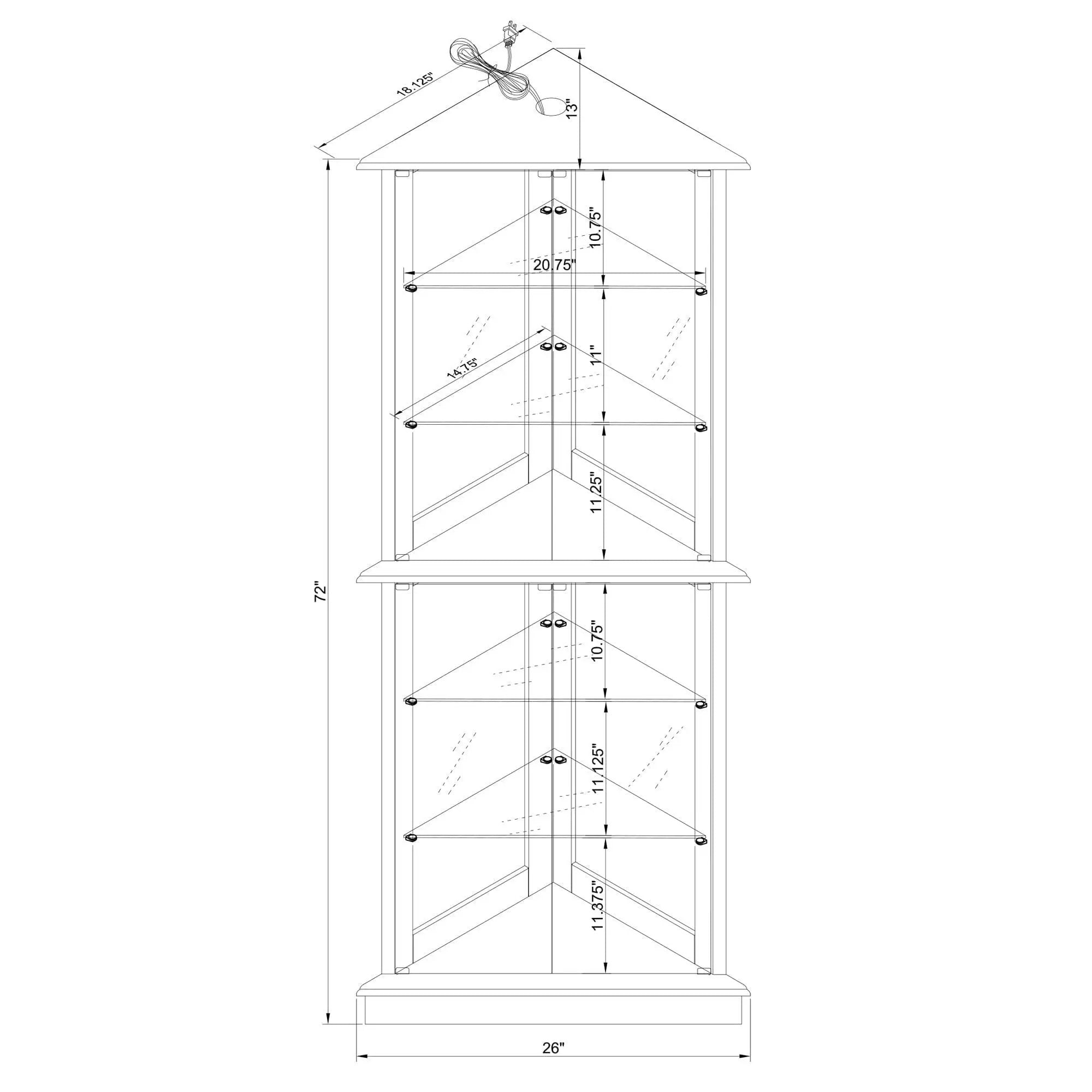 Corner Curio Dispaly Cabinet With Lights, Adjustable Tempered Glass Shelves, Mirrored Back (E26 Light Bulb Not Included) by Unique Piece Furniture