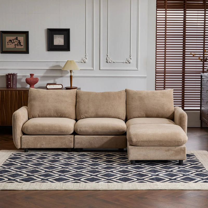 99 in. 4-Piece L Shaped Modular Velvet Sectional Sofa with Ottoman by HouseOfZazla