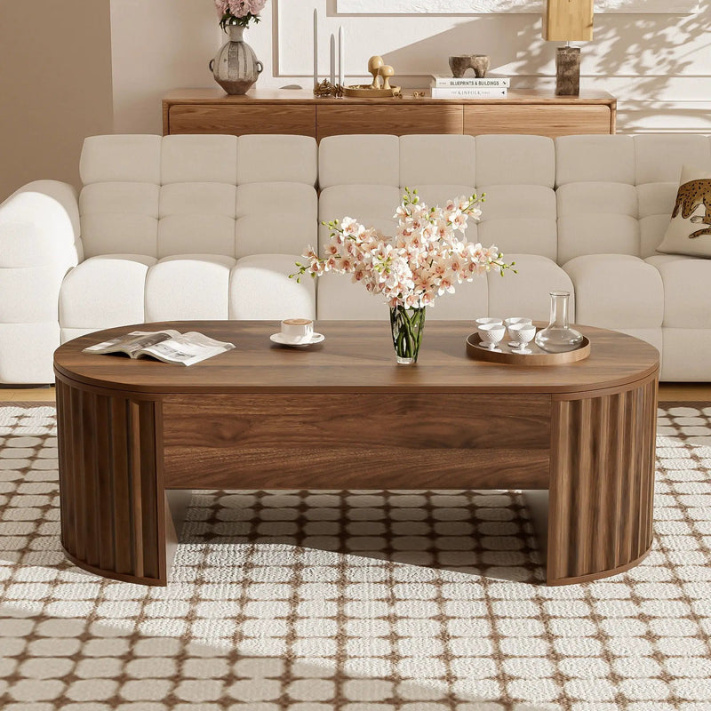 Lift Top Coffee Table With Hidden Compartment, Modern Oval Lift Tabletop For Home Living Room by HouseOfZazla