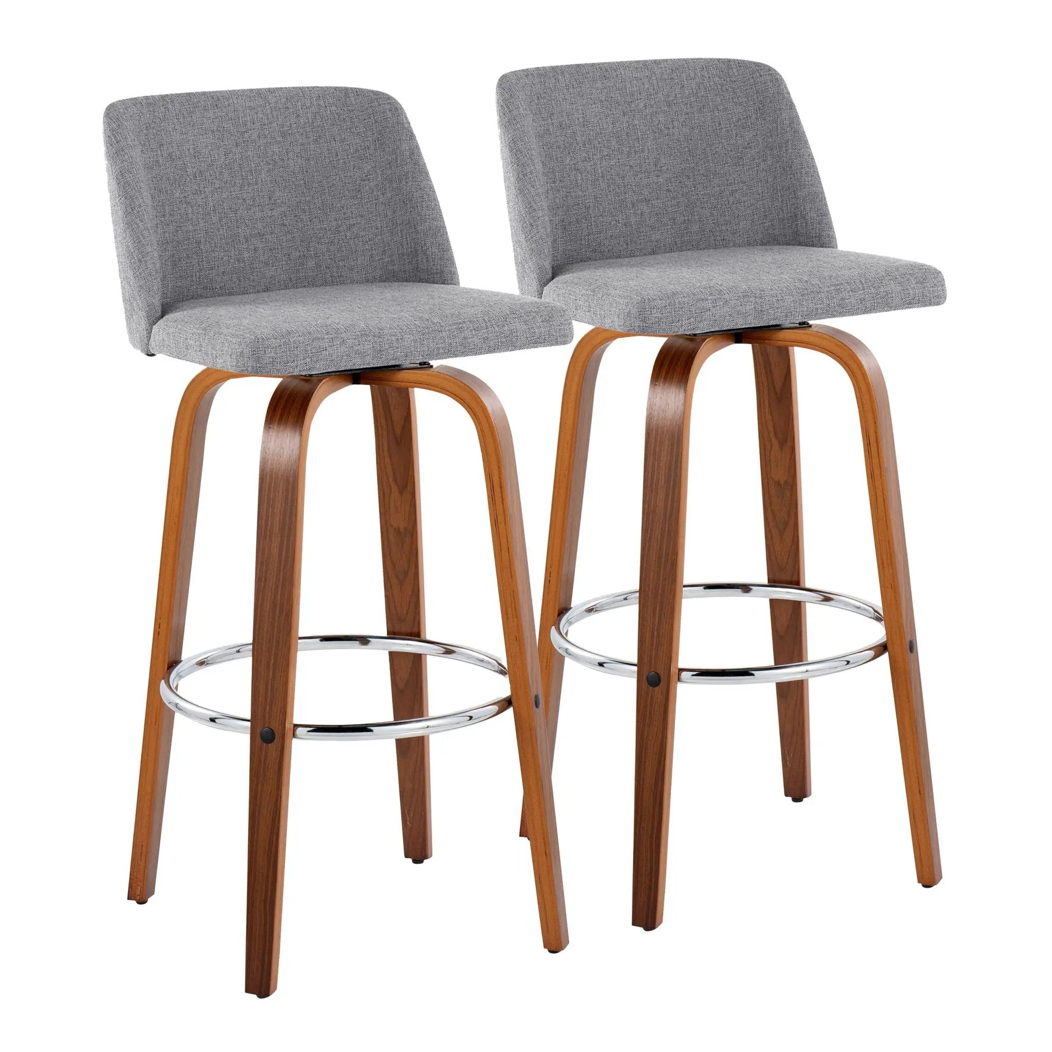 Toriano - Mid Century Modern Fixed Height, Barstool With Swivel With Round Footrest (Set of 2) by HouseOfZazla