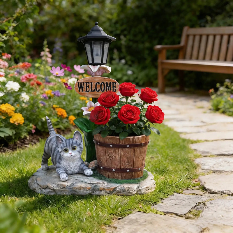 Lying Cat Solar Planter Garden Decor by HouseOfZazla