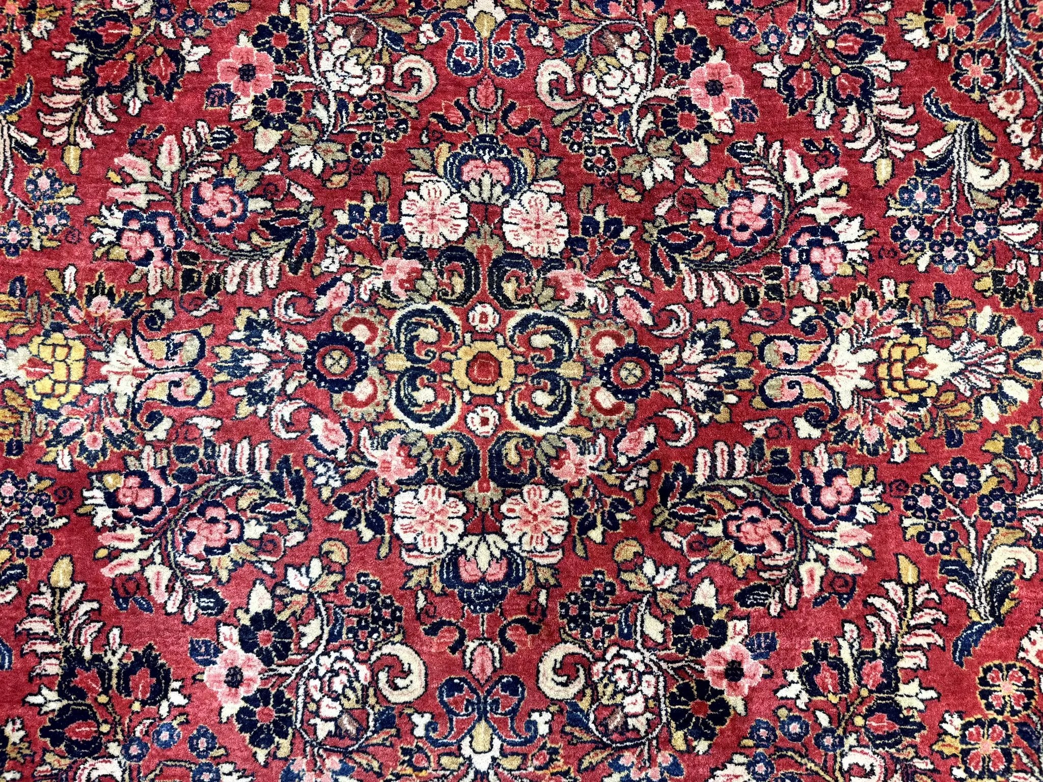 Large Antique Persian Sarouk Rug 11x18, Red, Floral Allover, Palace Size Wool Handmade Carpet by Jewel Rugs