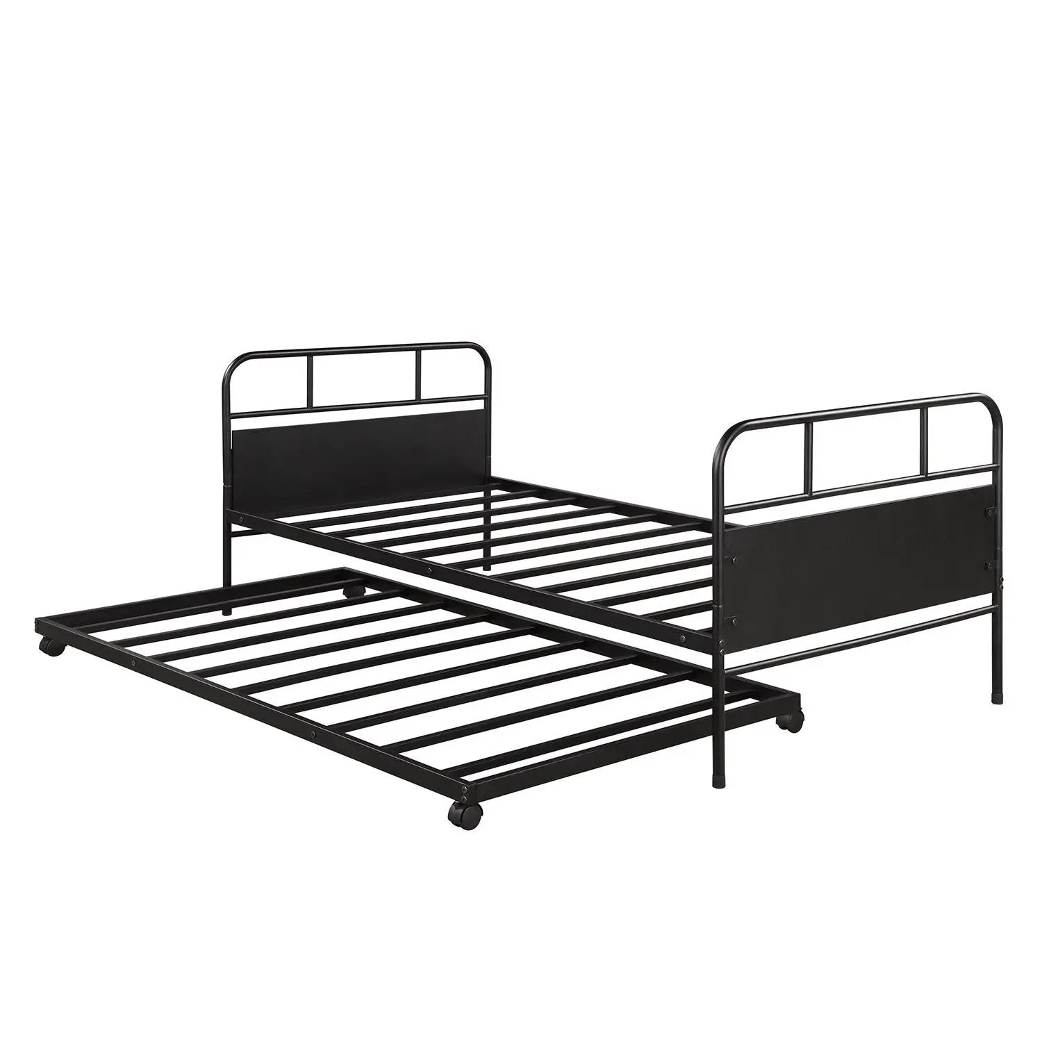 Twin Size Daybed Platform Bed Frame With Trundle Built In Casters - Black by HouseOfZazla