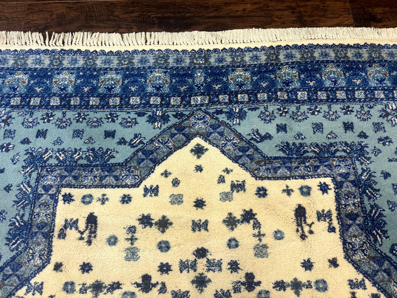 Moroccan Rug 7x10, Geometric Medallion, Blue and Ivory by Jewel Rugs