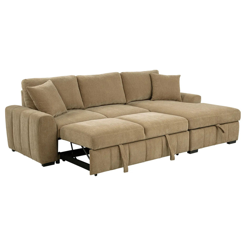 Pastrana Upholstered Sleeper Sectional Sofa RAF Chaise Camel by Unique Piece Furniture