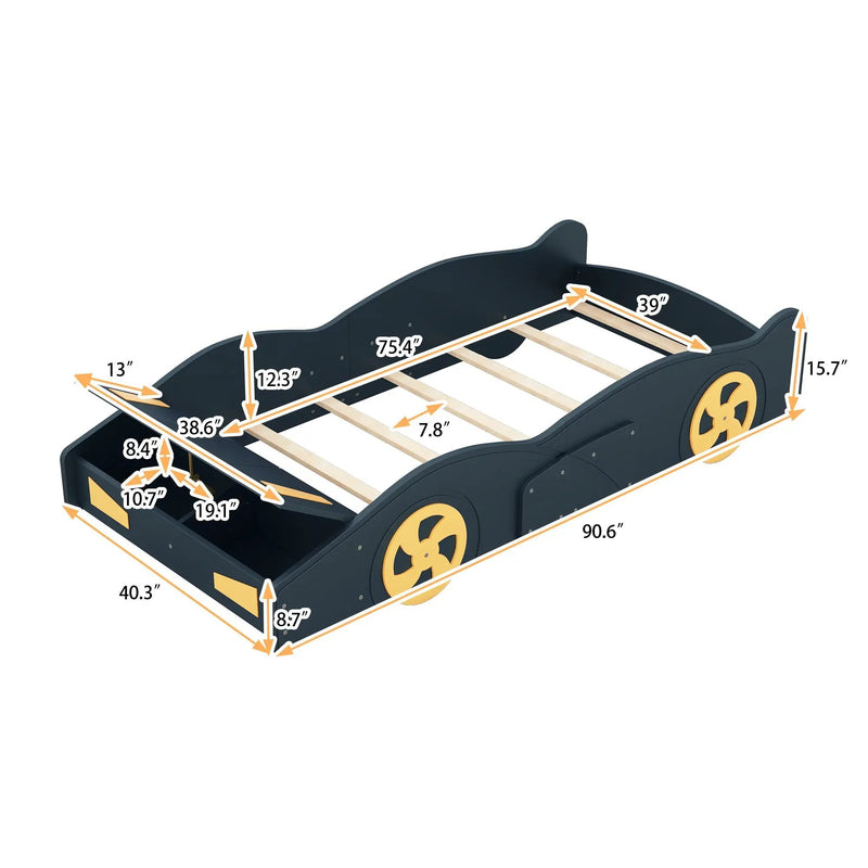Race Car Shaped Platform Bed With Wheels And Storage by Unique Piece Furniture