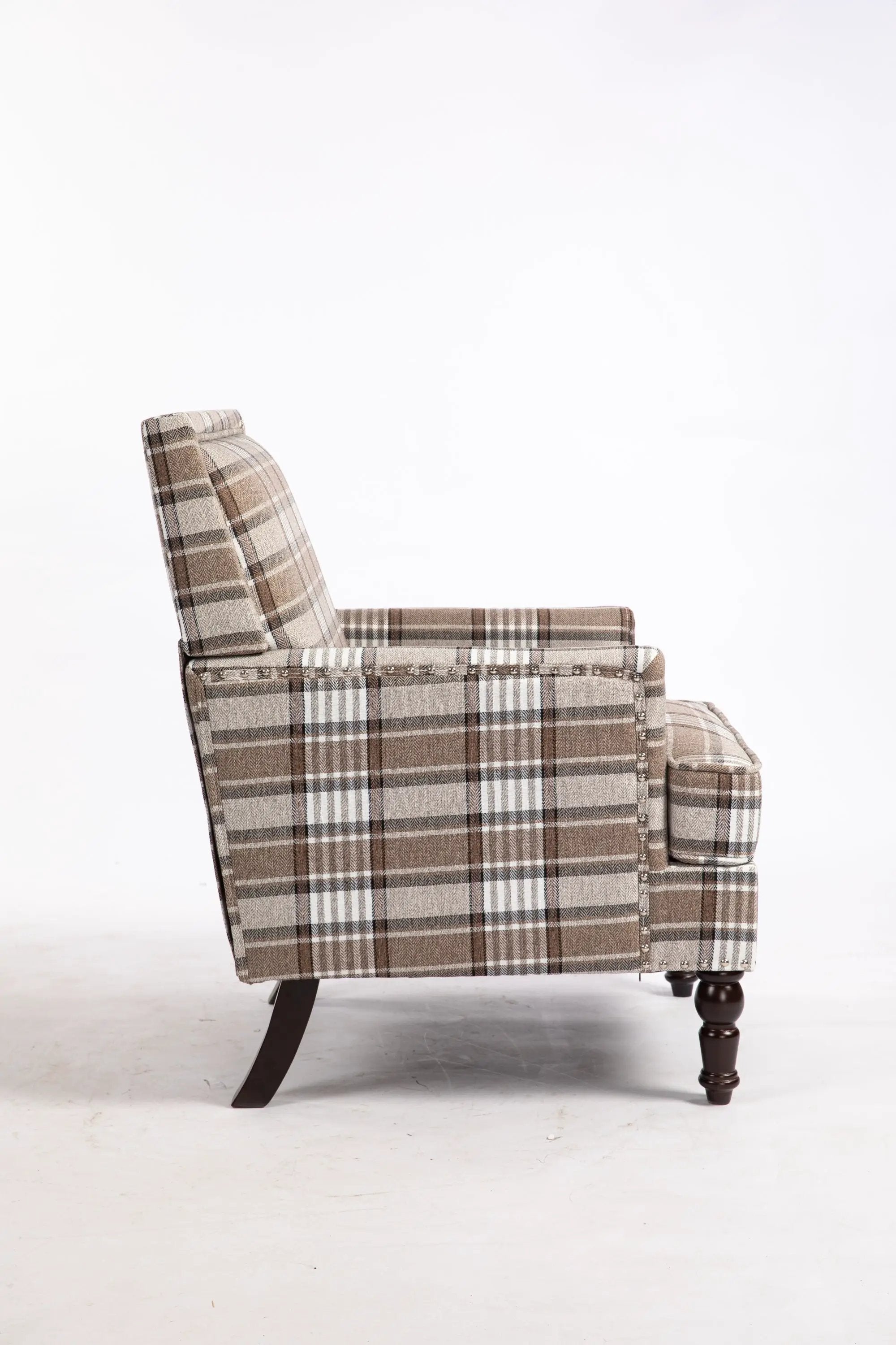 Upholstered Accent Chair with Brown Linen Fabric and Nailhead Trim by HouseOfZazla