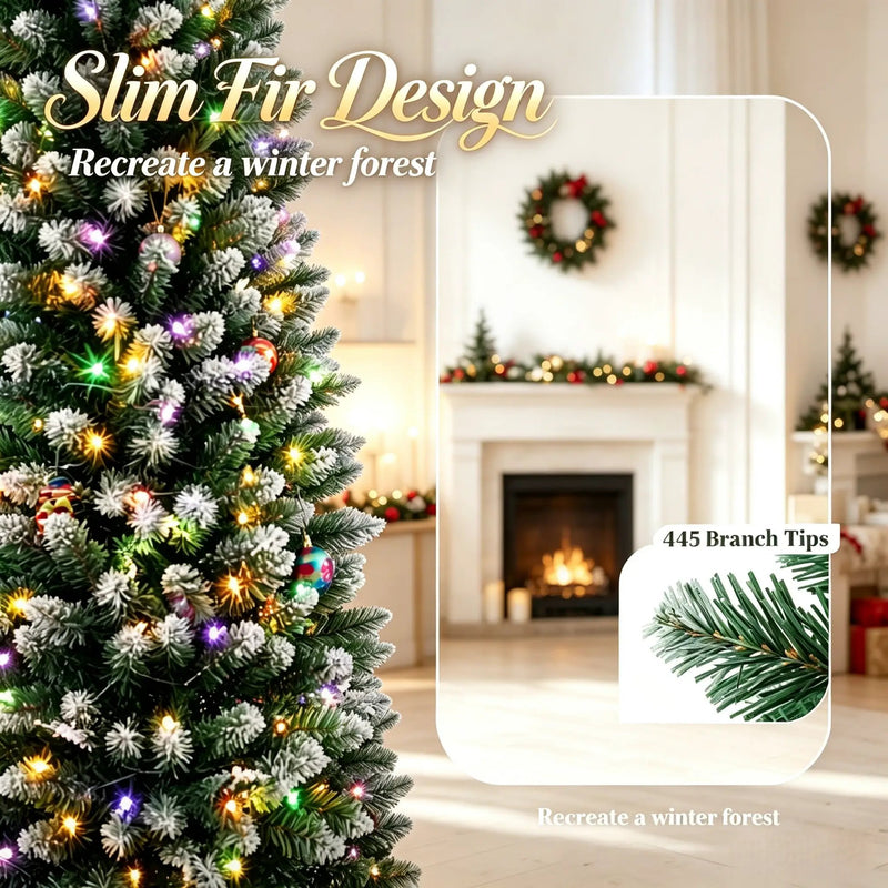 8ft Flocked Pencil Prelit Christmas Tree, Dual-Color by HouseOfZazla