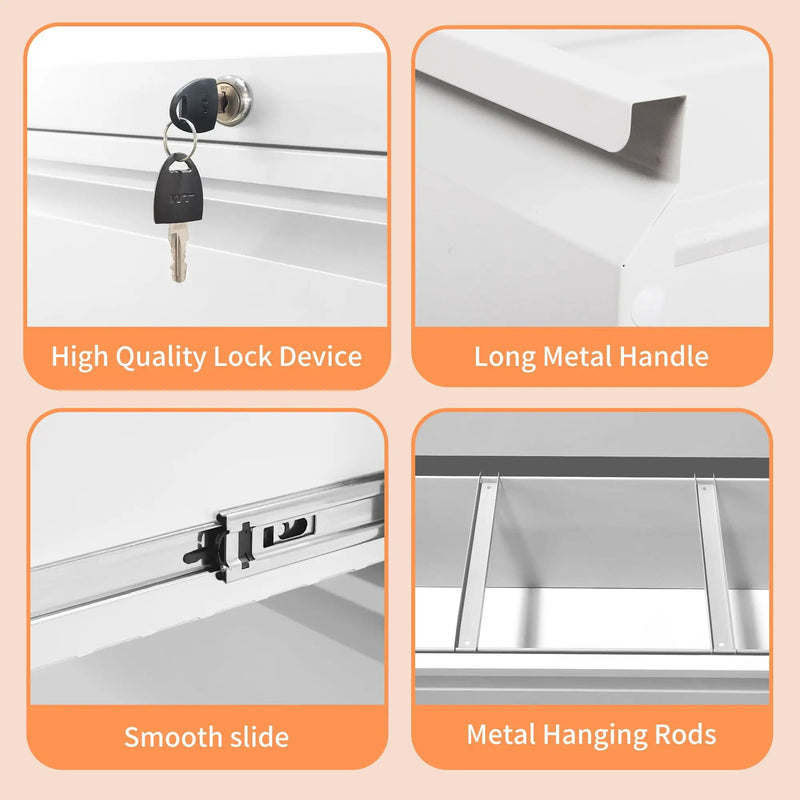 Lateral File Cabinet 2 Drawer, Locking File Cabinet With Anti Tip Interlock, Heavy Duty Storage For Letter / Legal / A4 Files - White by Unique Piece Furniture