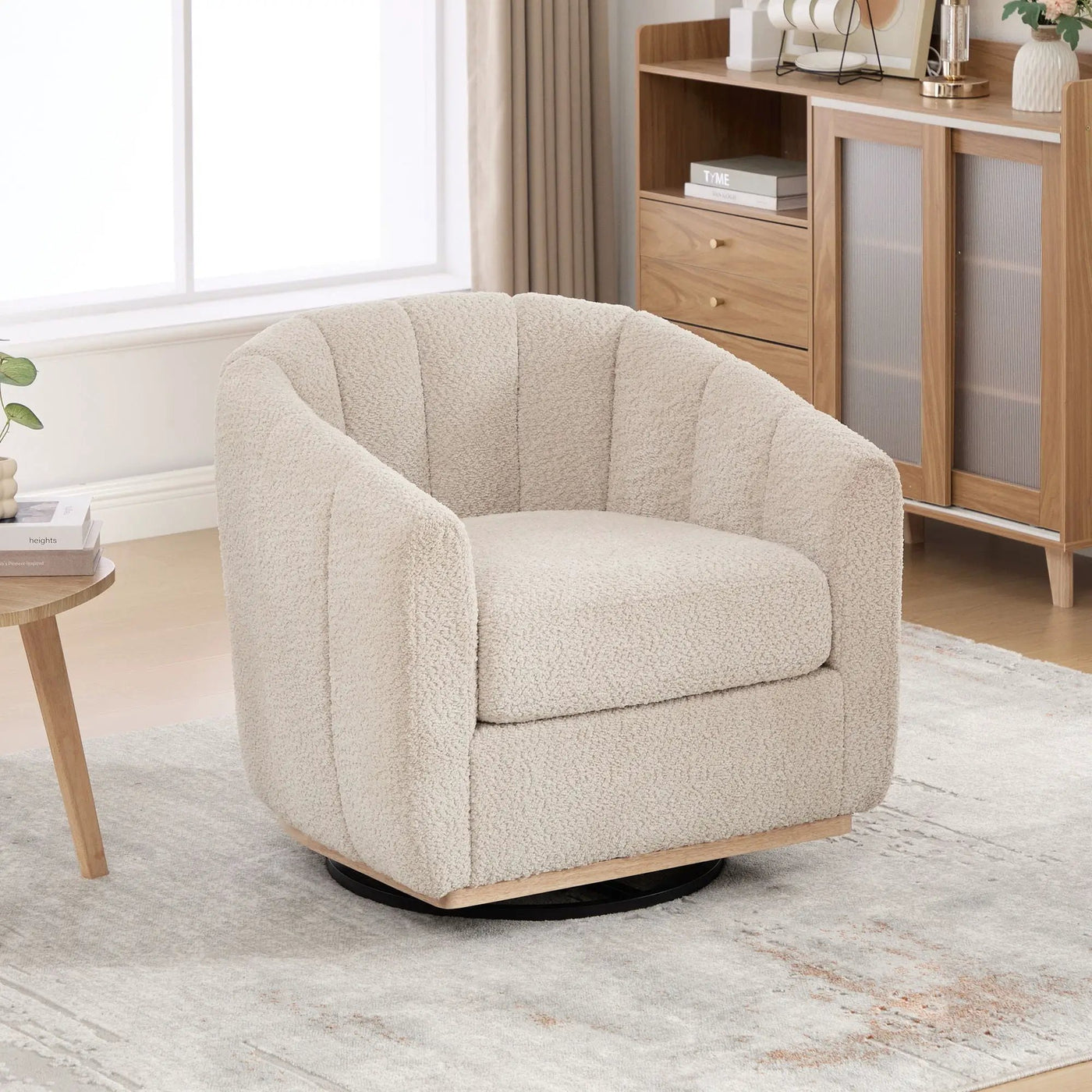 Swivel Upholstered Barrel Chair With Metal Base by Unique Piece Furniture