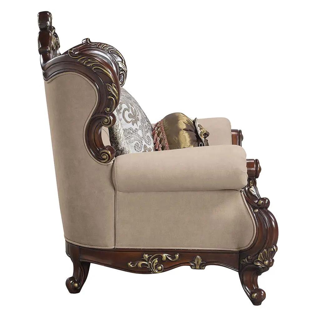 Ragnar - Loveseat With 5 Pillows - Light Brown Linen & Cherry by Unique Piece Furniture