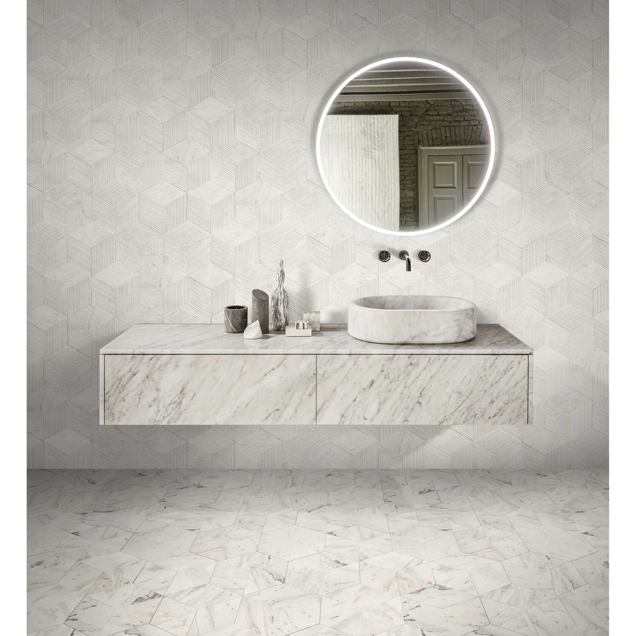 Hexagon Natural Stone Marble Tile, 3D Fluted (Set of 12) by HouseOfZazla