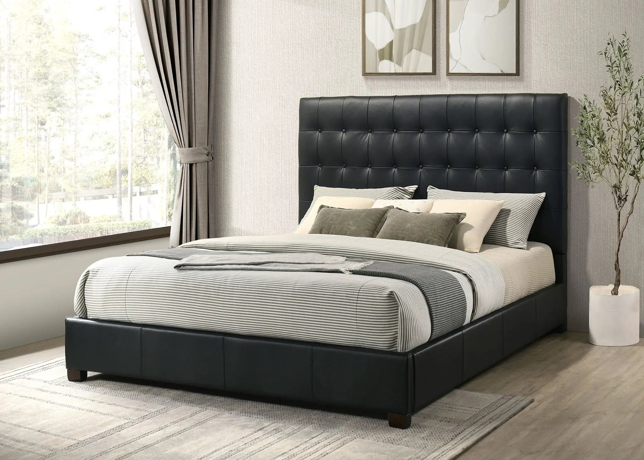 Medley Genuine Leather Eastern King Platform Bed Black by Unique Piece Furniture
