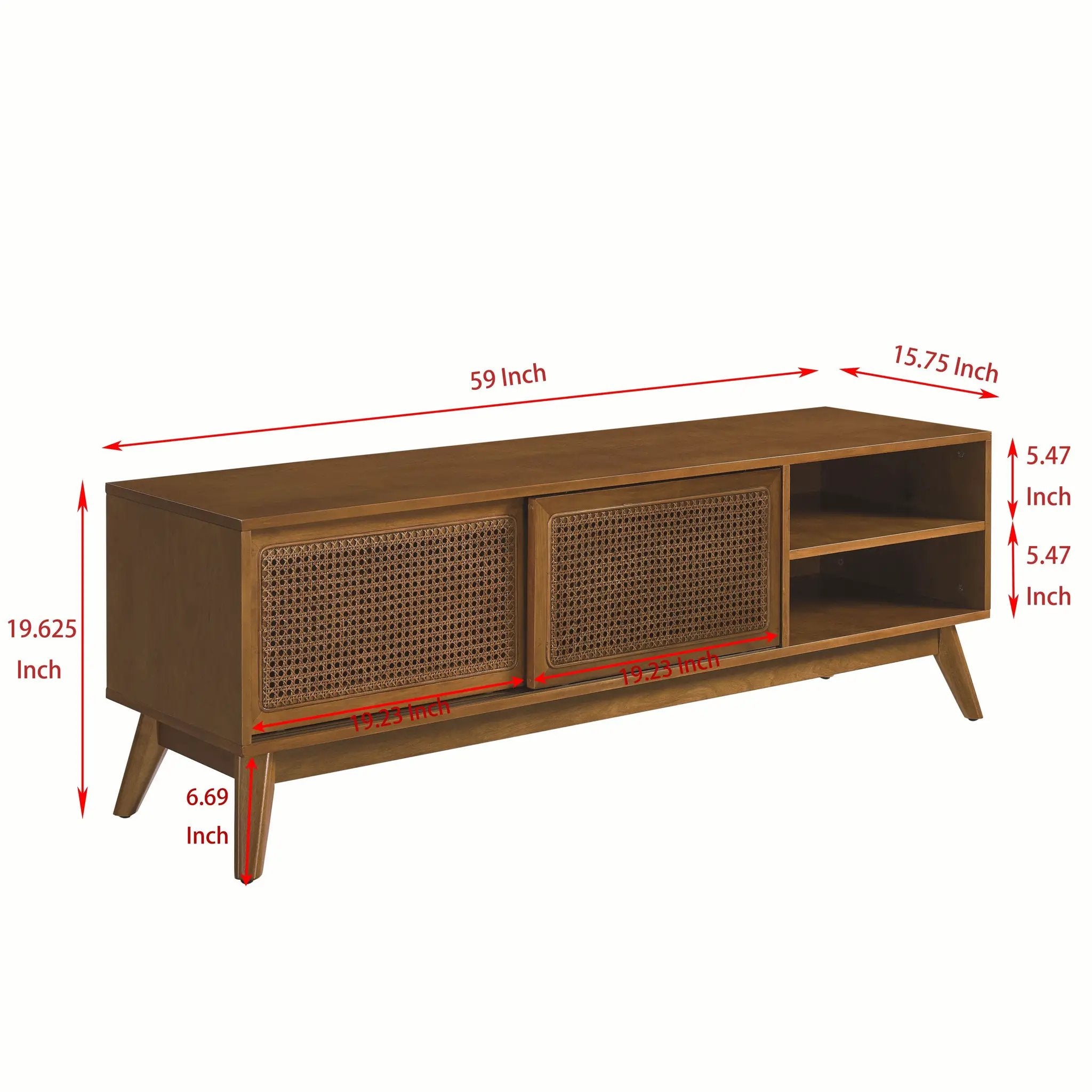 59 Inch Mid Century Modern Rattan TV Stand by BLAKHOM