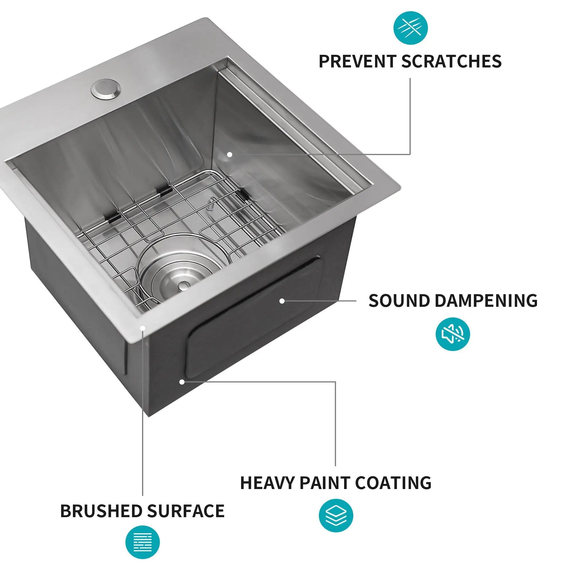 Modern Stainless Steel 15" Drop In Kitchen Sink Workstation With Accessories - Brushed Nickel by HouseOfZazla
