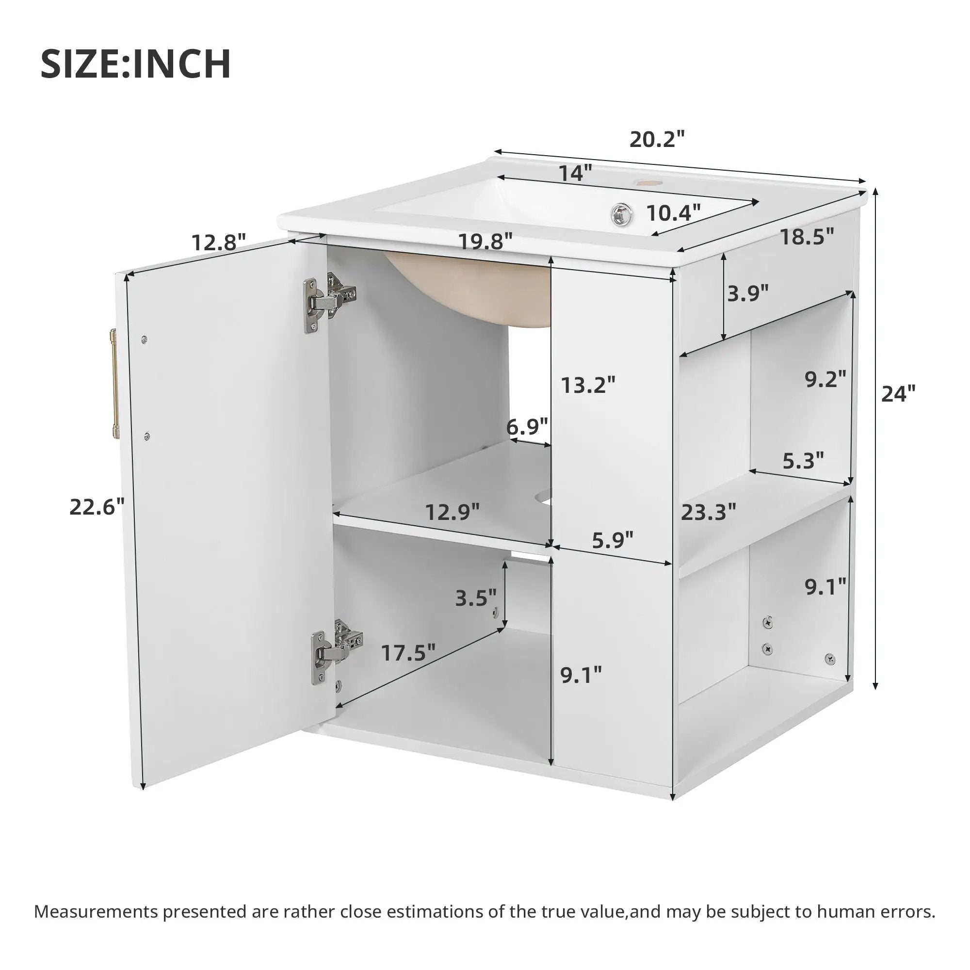 Wall Mounted Bathroom Cabinet With Side Shelf Combo, Vanity With Sink - White by Unique Piece Furniture