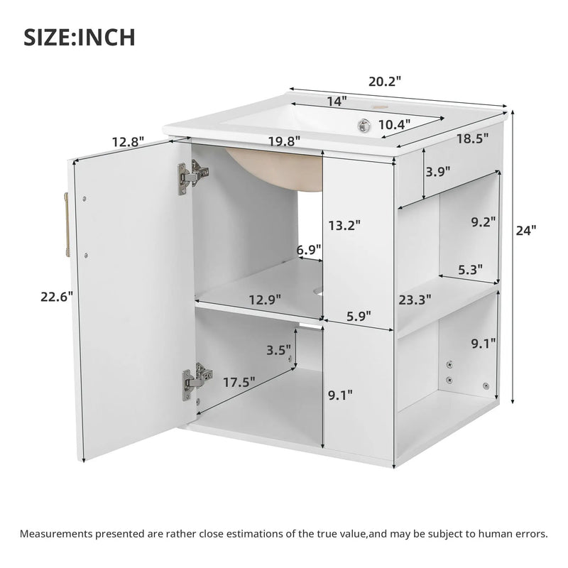 Wall Mounted Bathroom Cabinet With Side Shelf Combo, Vanity With Sink - White by HouseOfZazla