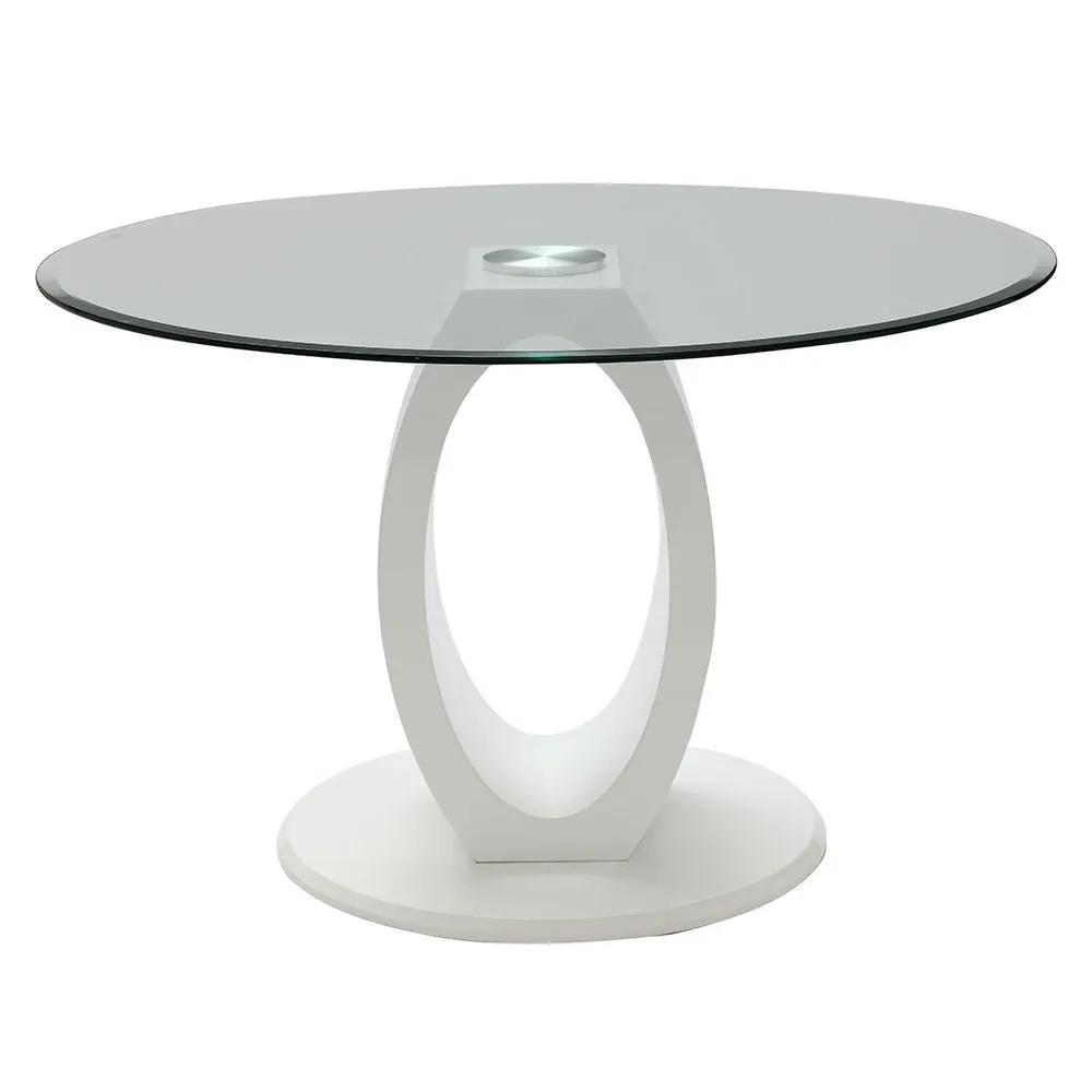 Larry - Glass Top Round Dining Table - White High Gloss by Unique Piece Furniture