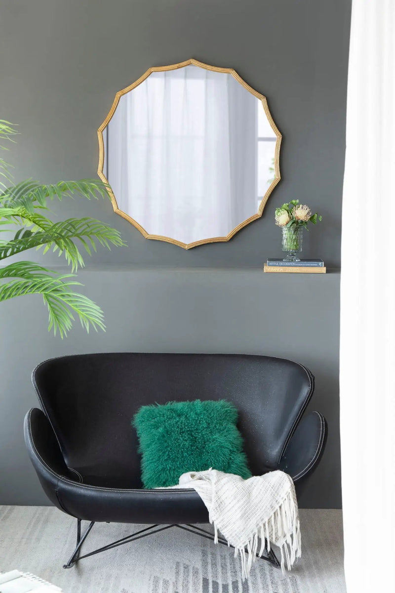 Round Sunburst Wall Mirror With, Wall Decor Mirror For Entryway Bedroom Living Room - Gold by Unique Piece Furniture