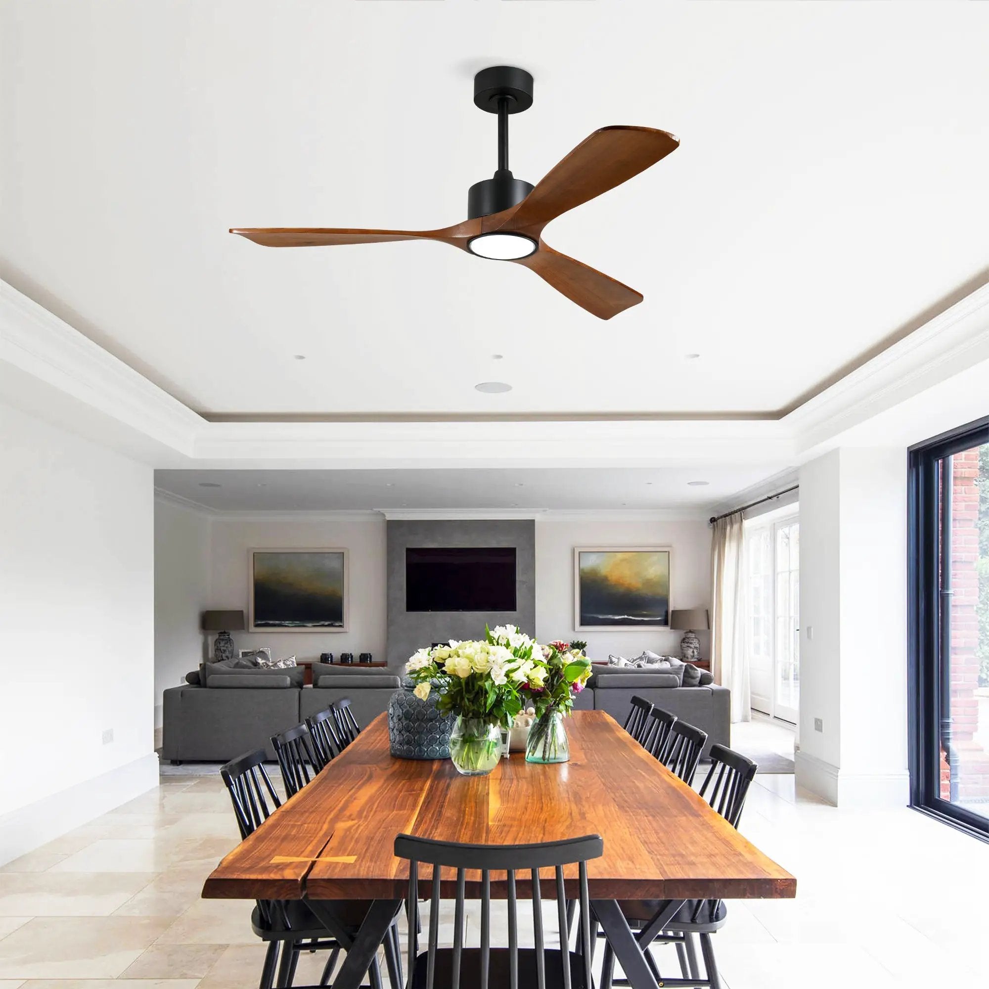 52 Inch Solid Wood Ceiling Fan with Light Kit and Remote Control by HouseOfZazla