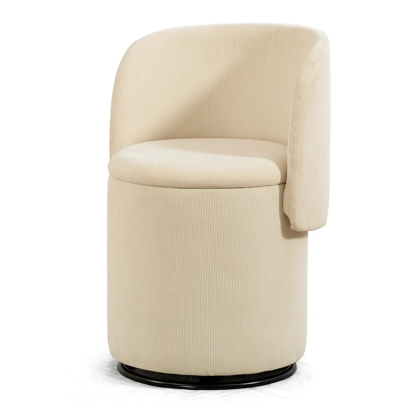 Barrel Chair, Built In Storage, 360° Swivel - Beige by HouseOfZazla