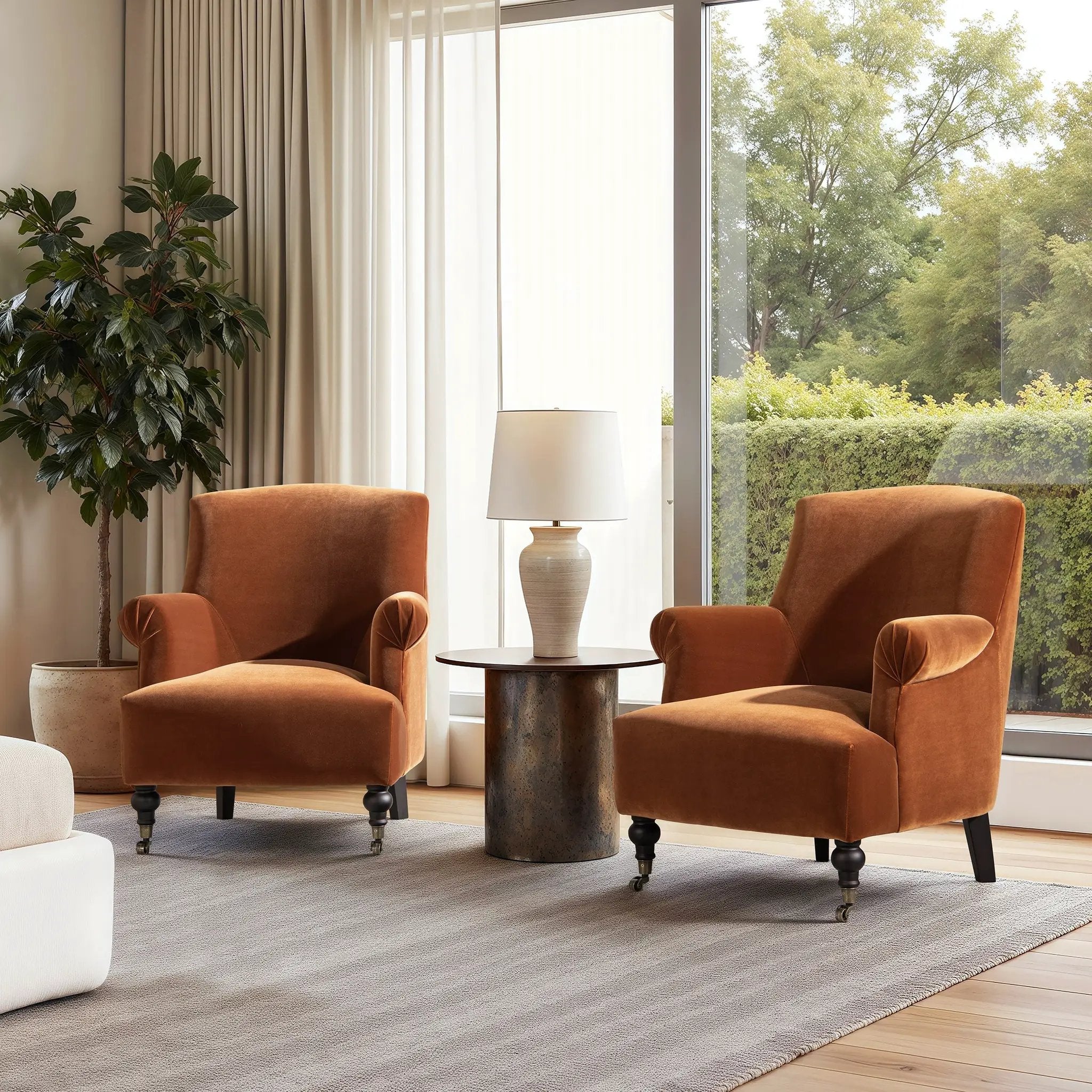 Eloise 30' Pleated Sock Arm Accent Armchair, Burnt Orange Performance Velvet by HouseOfZazla