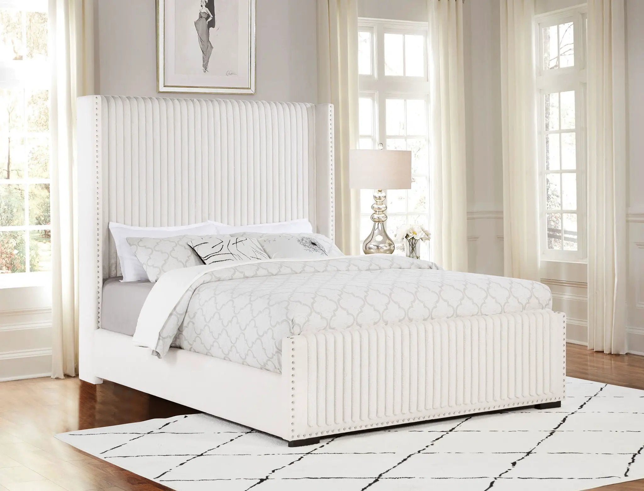 Natasha 65-inch Upholstered Queen Wingback Bed Cream by Unique Piece Furniture