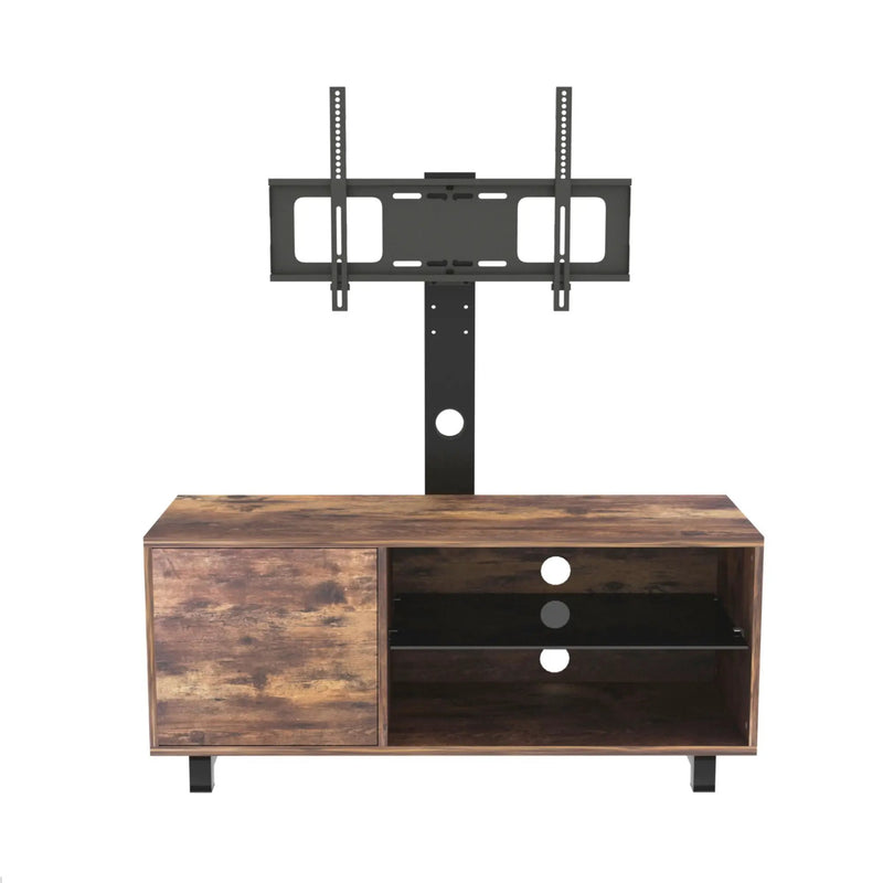 Rustic Brown TV Console With Push-To-Open Storage Cabinet For TV, Wood & Glass TV Stand For Living Room Bedroom - Rustic Brown by HouseOfZazla