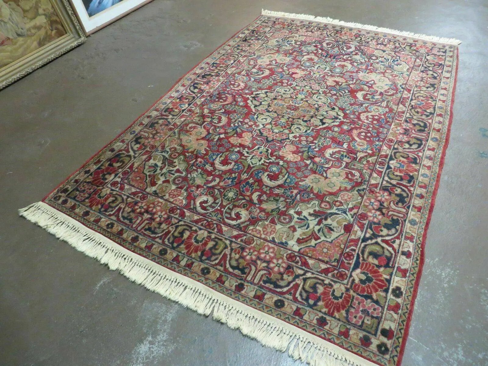 Persian Sarouk Rug 4.6 x 5, Red, Semi Antique, Floral by Jewel Rugs