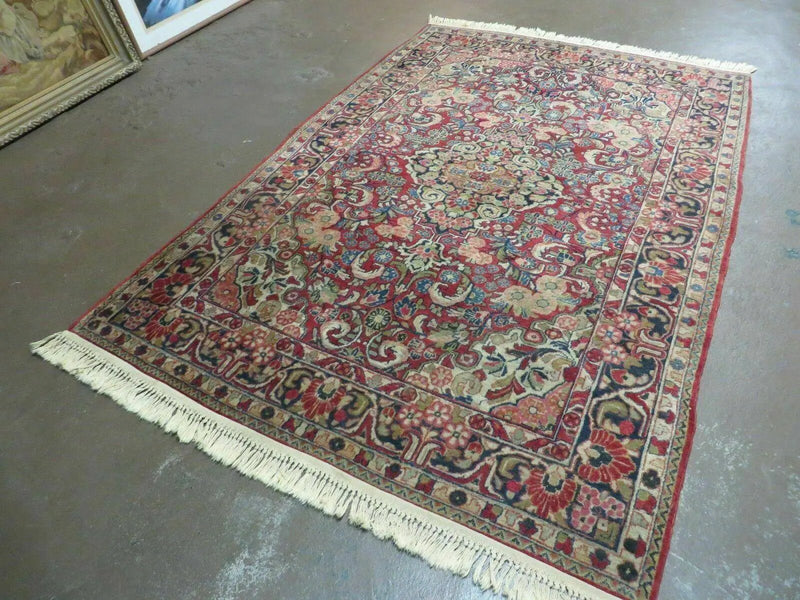 Persian Sarouk Rug 4.6 x 5, Red, Semi Antique, Floral by Jewel Rugs