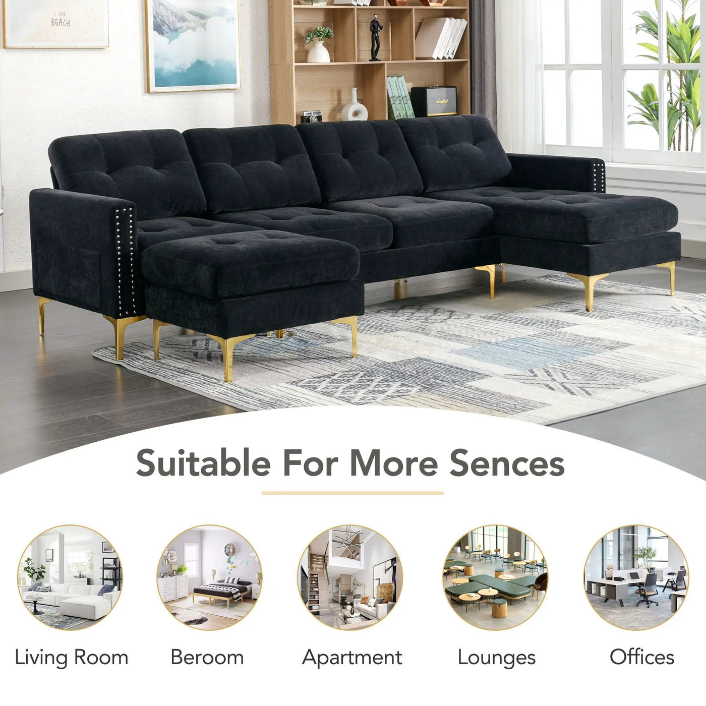 Modern L - Shape Convertible Sectional Sofa With Movable Ottoman by HouseOfZazla
