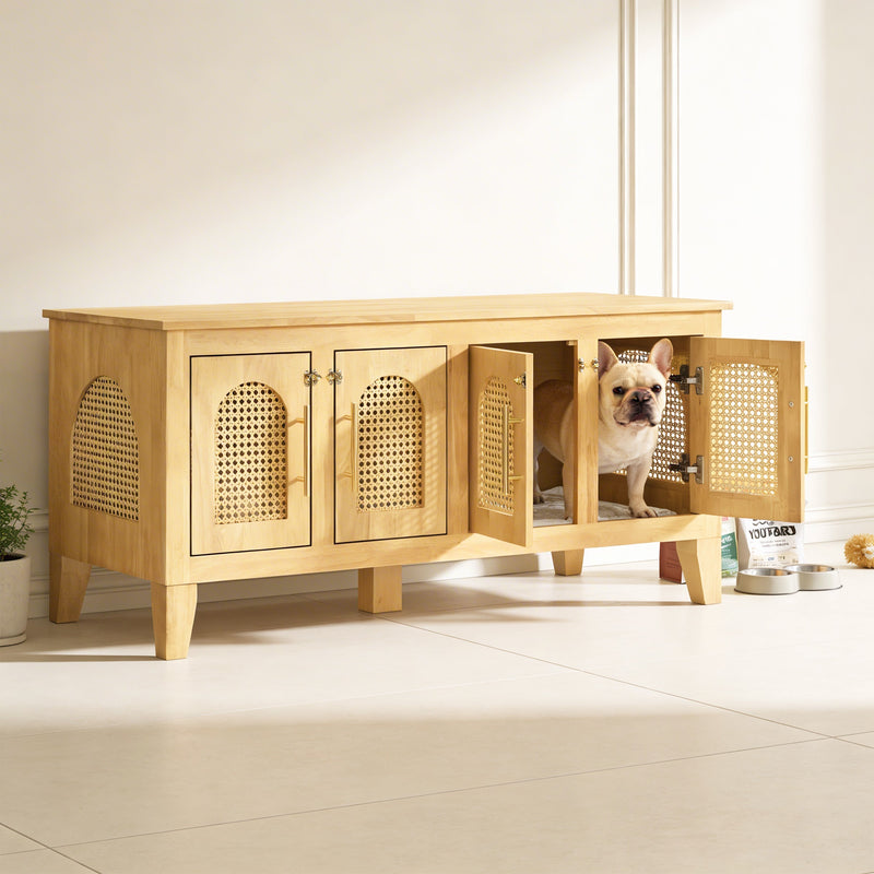 Lars Indoor Rattan Decorated Rubber Wood Dog Crate Cabinet by HouseOfZazla